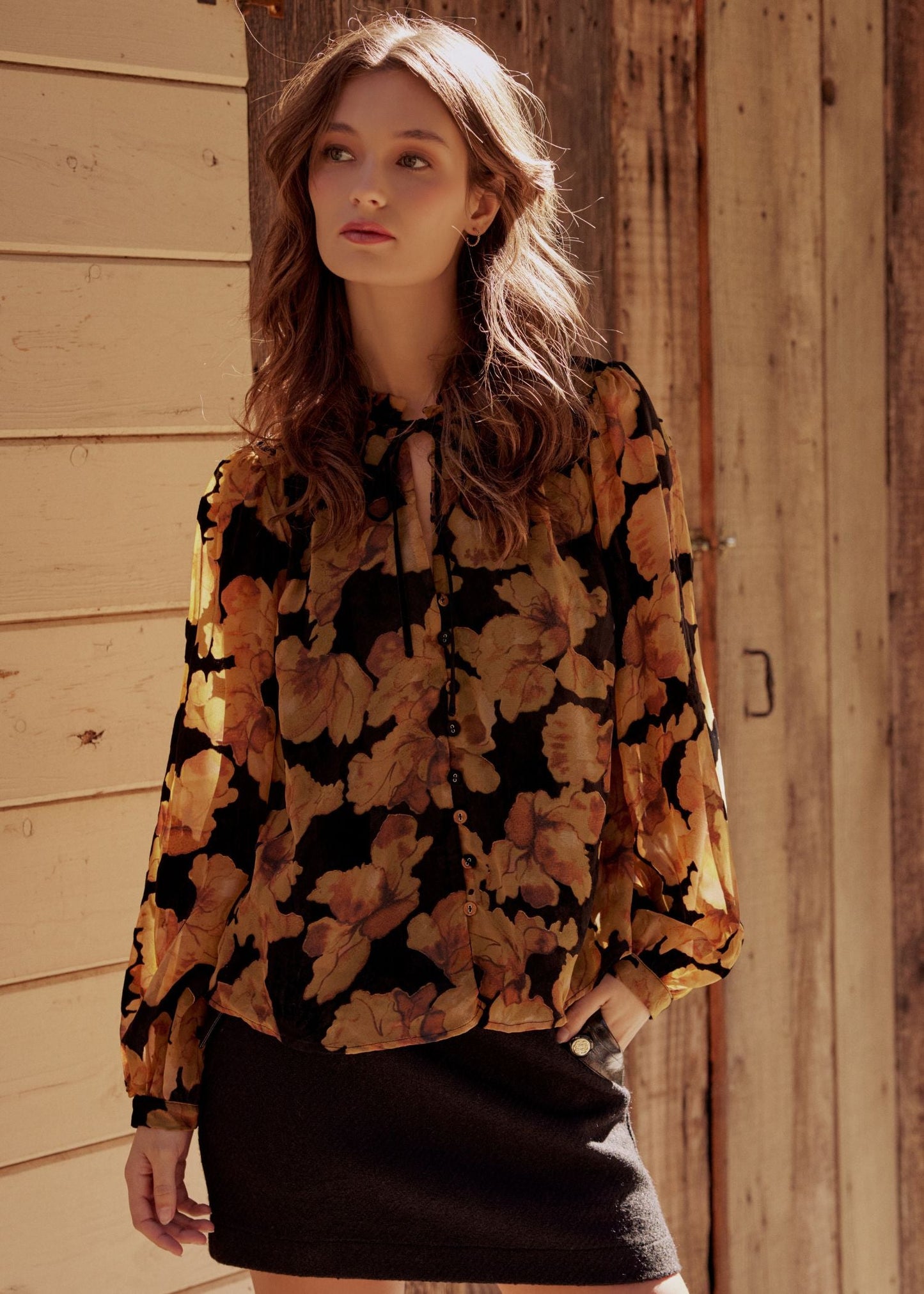 Lost + Wander "Massimo" Blouse-Black/Gold