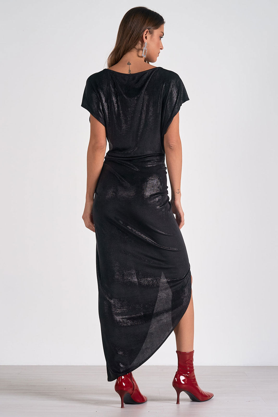 Elan "Corrine" Side Ruched Dress-Black