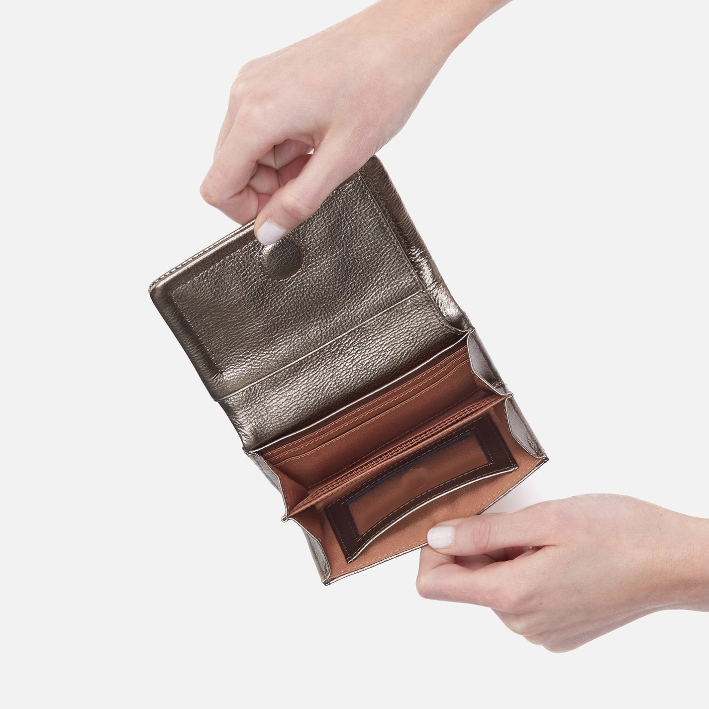Hobo Bags “Lumen” Medium Bifold Wallet-Pewter
