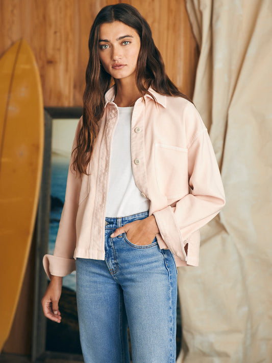 Faherty Stretch Terry Overshirt-Peach Whip