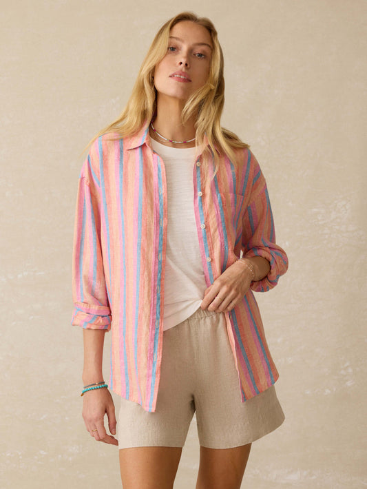 Faherty Laguna Linen Relaxed Shirt - Cabana Multi Stripe