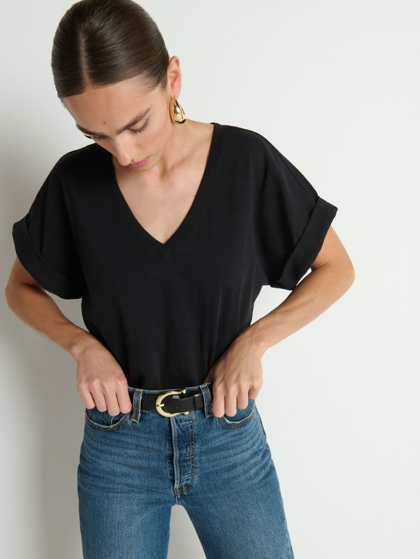 Nation LTD "Stevie" Cuffed V-Neck-Jet Black