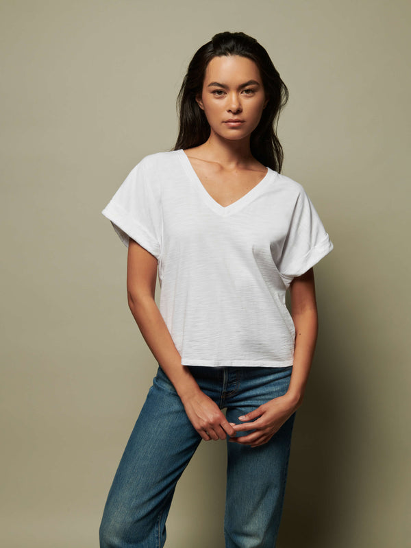 Nation LTD "Stevie" Cuffed V-Neck-Optic White