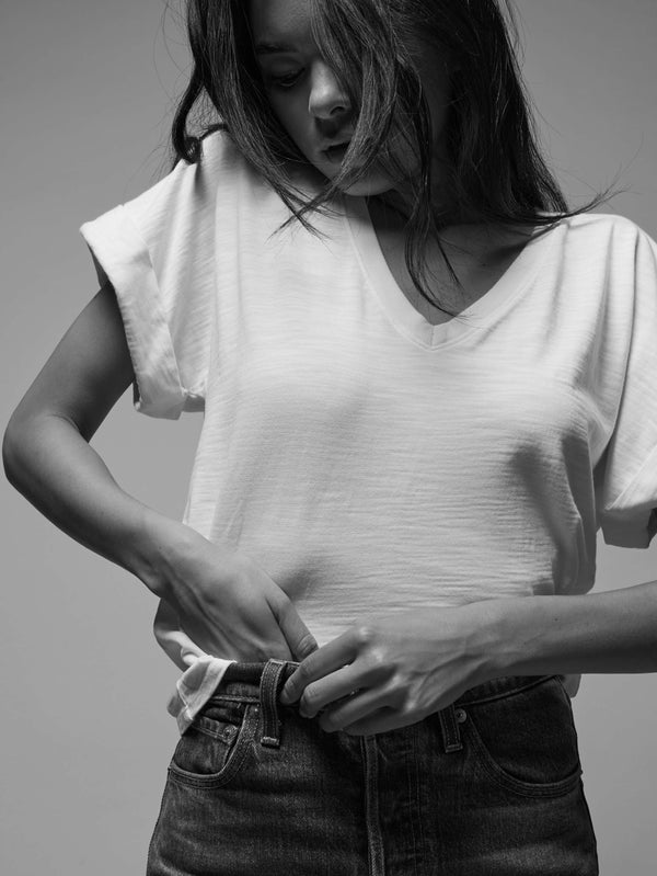 Nation LTD "Stevie" Cuffed V-Neck-Optic White