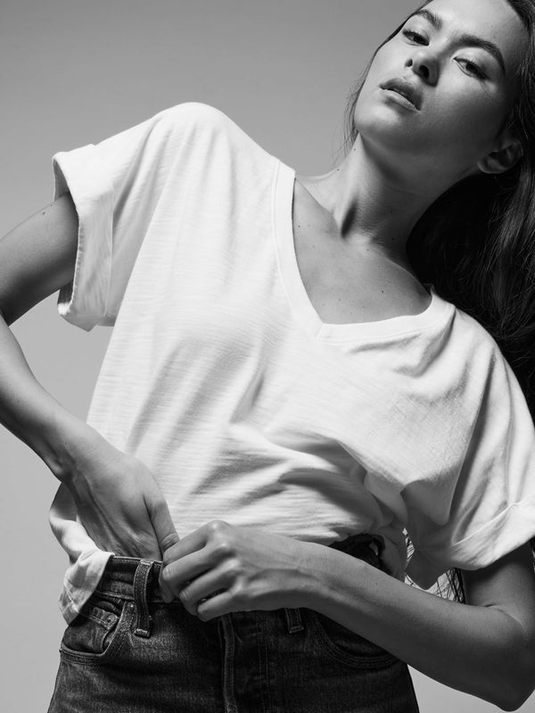 Nation LTD "Stevie" Cuffed V-Neck-Optic White