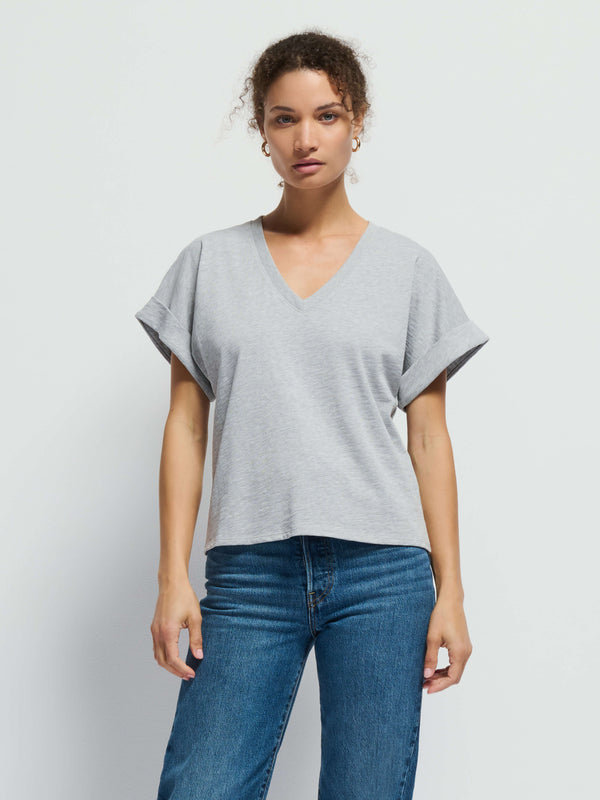 Nation LTD "Stevie" Cuffed V-Neck-Heather Grey