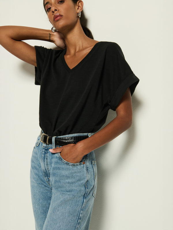 Nation LTD "Stevie" Cuffed V-Neck-Jet Black