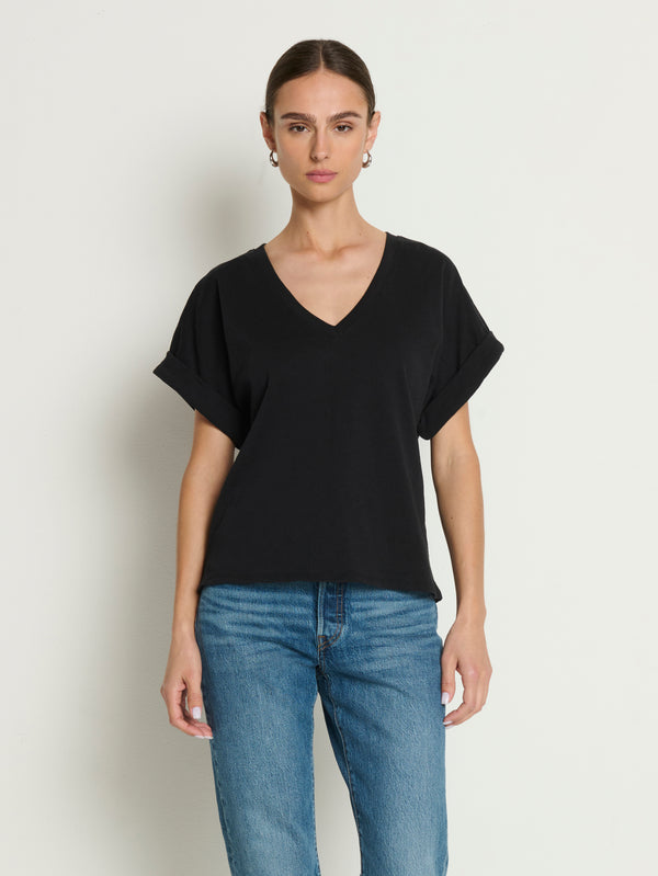 Nation LTD "Stevie" Cuffed V-Neck-Jet Black