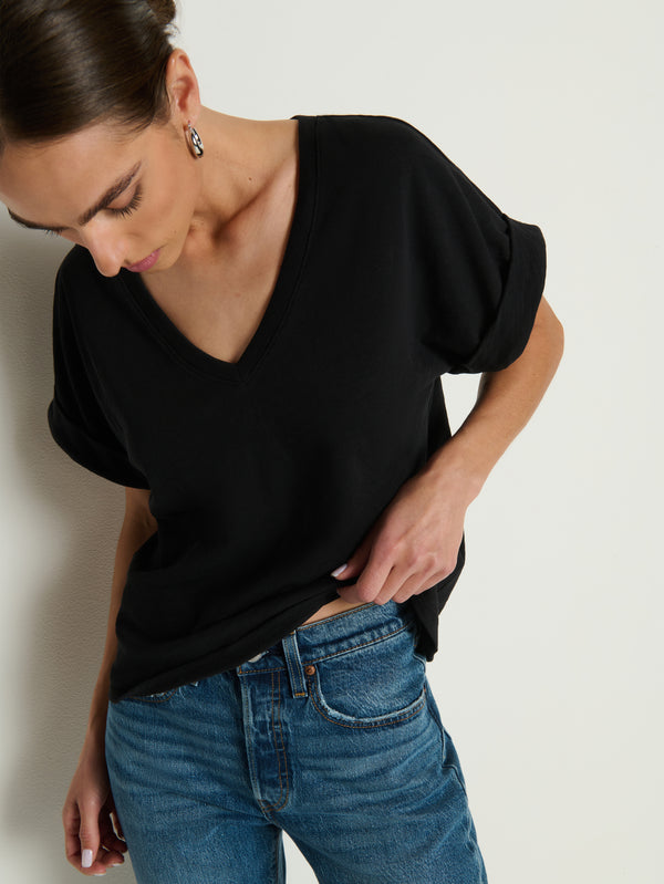 Nation LTD "Stevie" Cuffed V-Neck-Jet Black