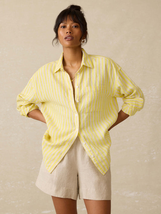 Faherty Laguna Linen Relaxed Shirt - Golden Kiwi Lucy Stripe