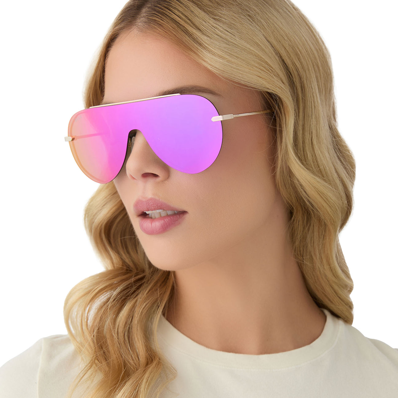 DIFF Eyewear “Imani” Gold & Pink Rush Mirror Lens Sunglasses