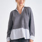 Elan “Soraya” Sweater Top - Grey Black