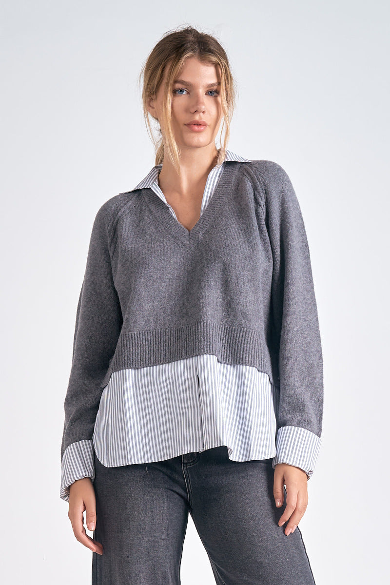Elan “Soraya” Sweater Top - Grey Black