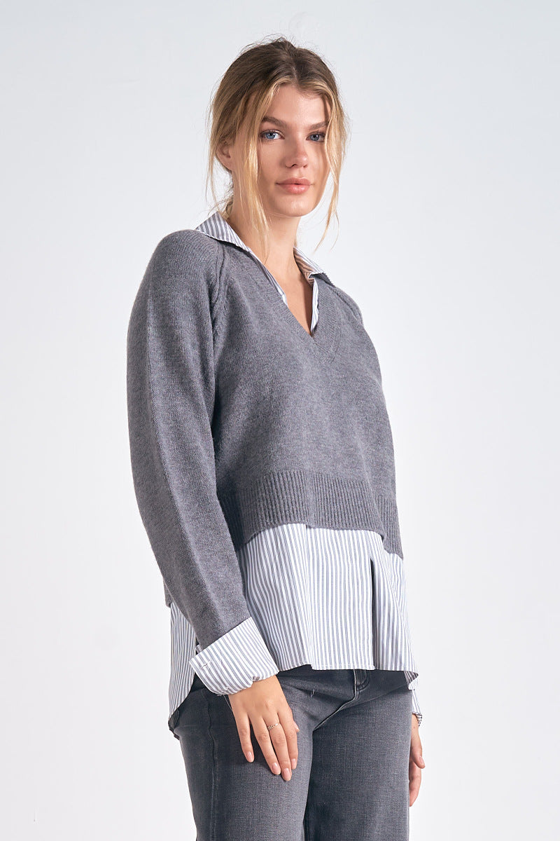 Elan “Soraya” Sweater Top - Grey Black