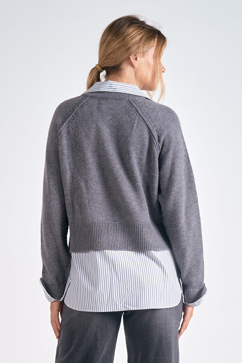 Elan “Soraya” Sweater Top - Grey Black
