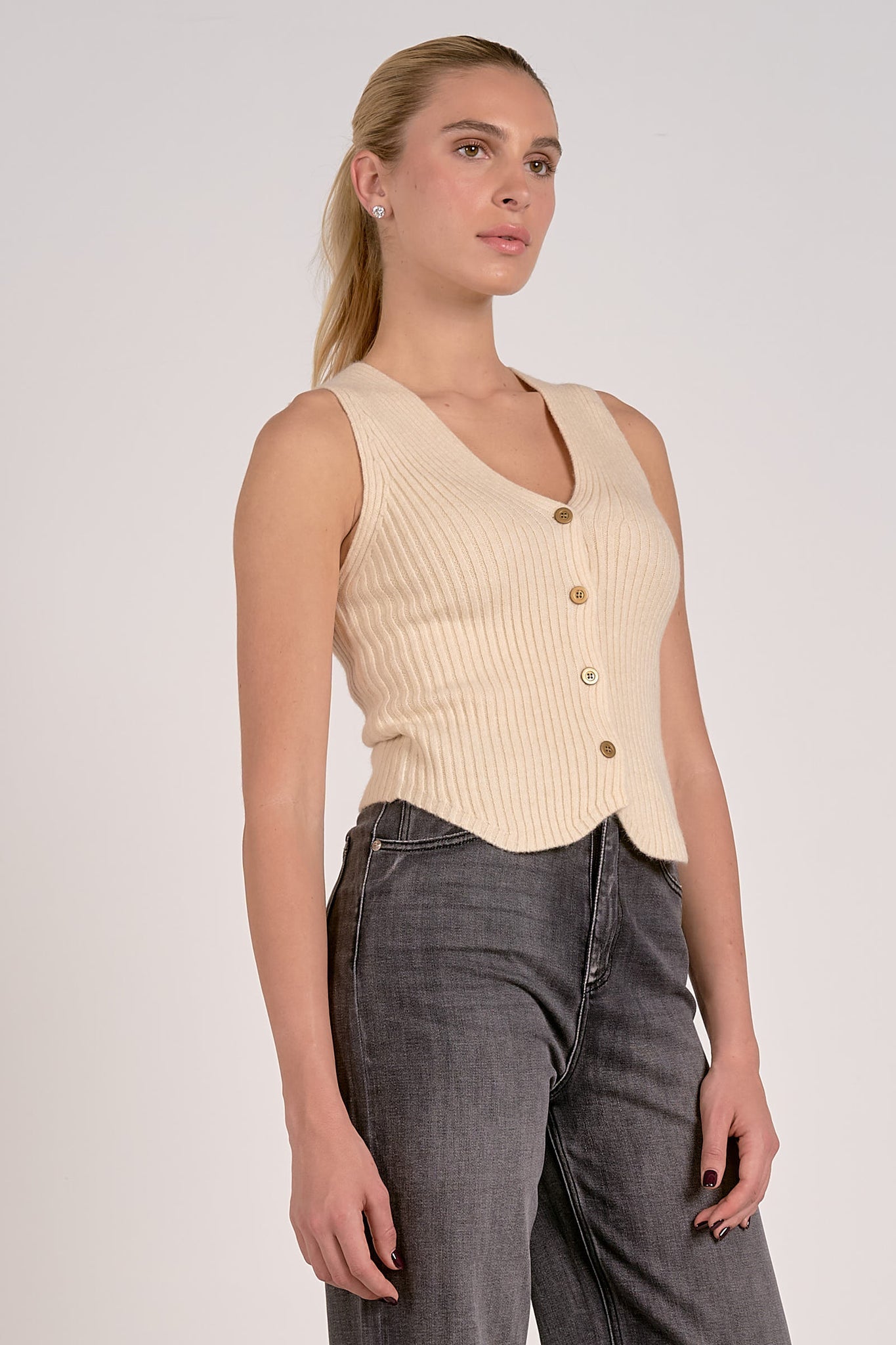 Elan "Bella" Sweater Vest-Natural