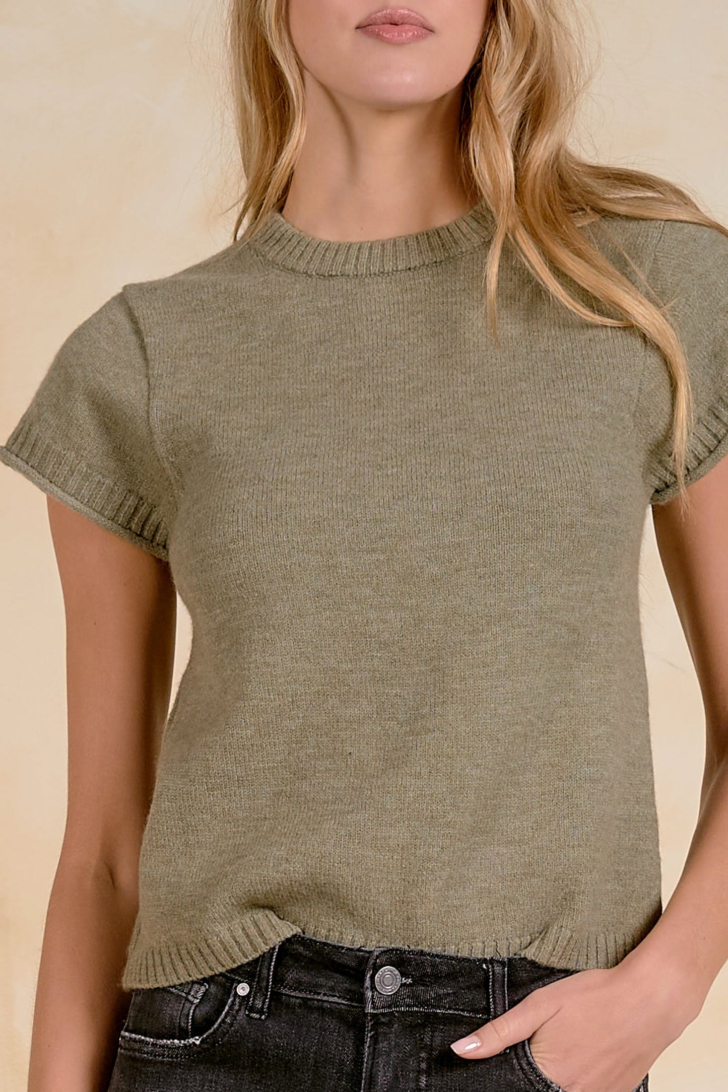 Elan "Sam" S/S Crewneck Sweater-Light Olive