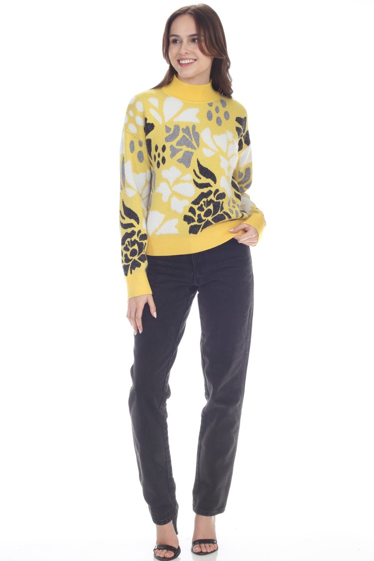 Rain + Rose "Maxine" Floral Knit Sweater-Canary