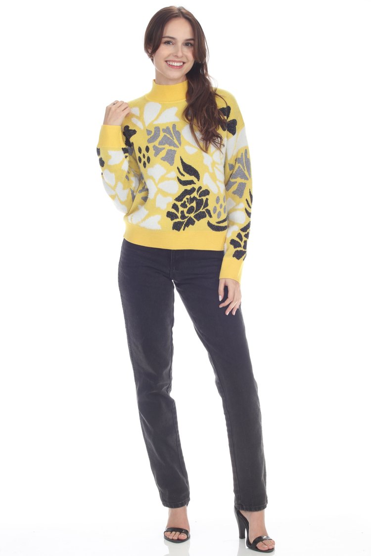 Rain + Rose "Maxine" Floral Knit Sweater-Canary