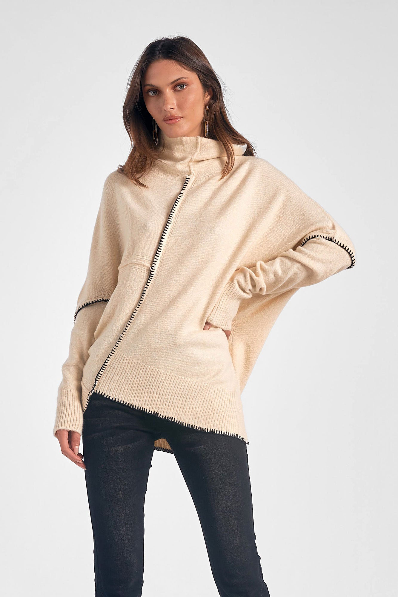 Elan Asymetrical Sweater Tunic-Beige