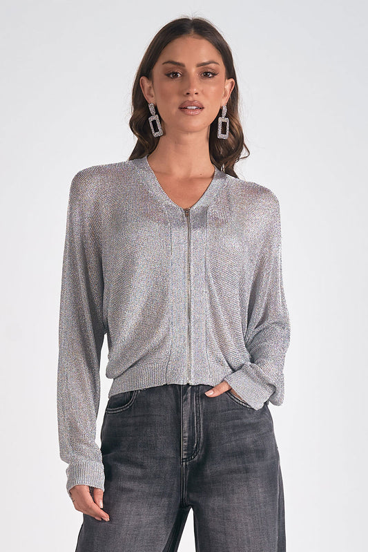 Elan Metallic Cardigan-Silver