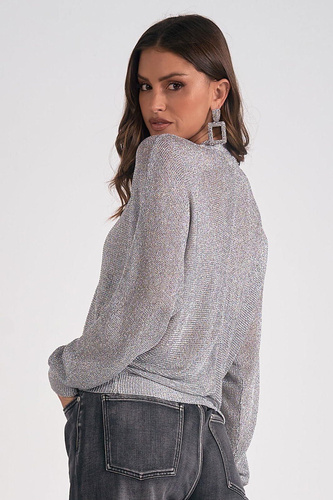 Elan Metallic Cardigan-Silver