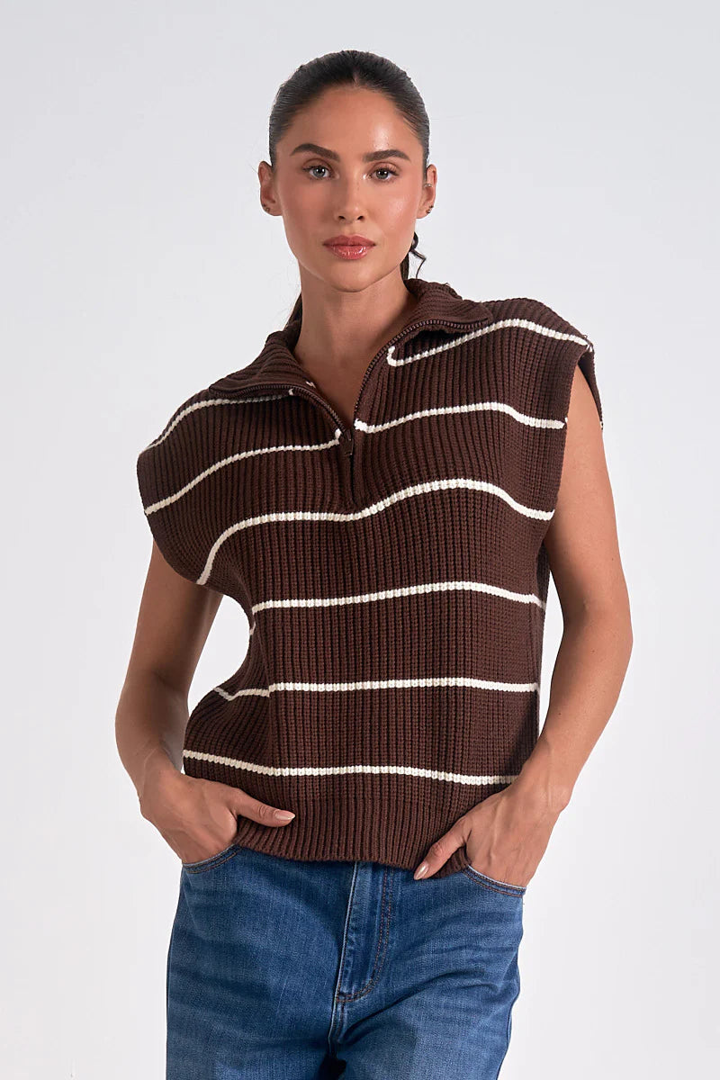 Elan “Sonoma” Short Sleeve Sweater-Brown