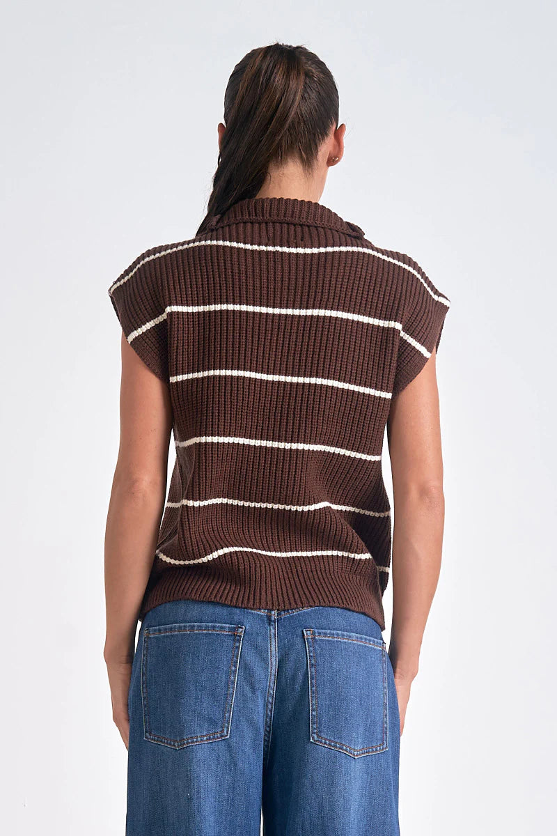 Elan “Sonoma” Short Sleeve Sweater-Brown