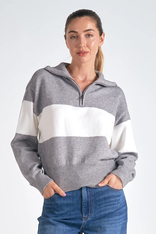 Elan “Suki” Sweater-Grey/White