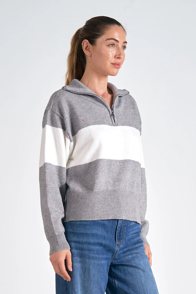 Elan “Suki” Sweater-Grey/White