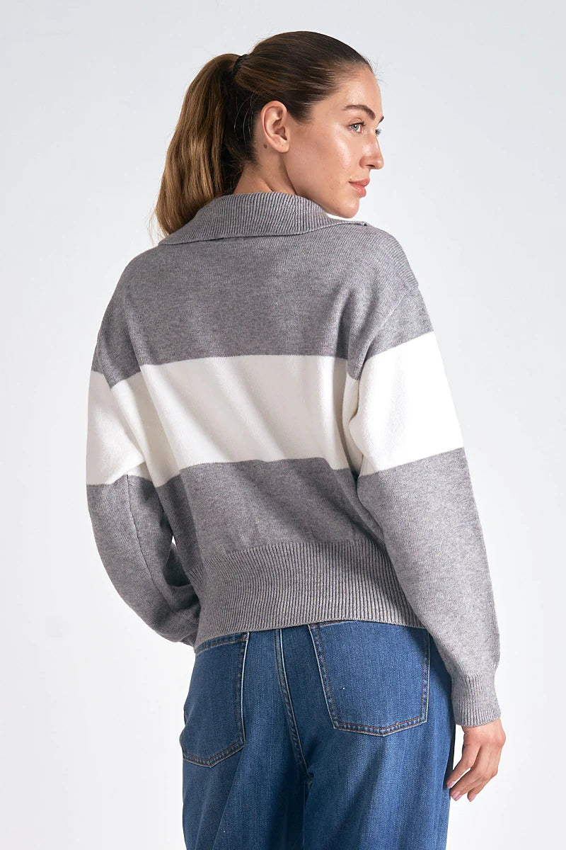 Elan “Suki” Sweater-Grey/White