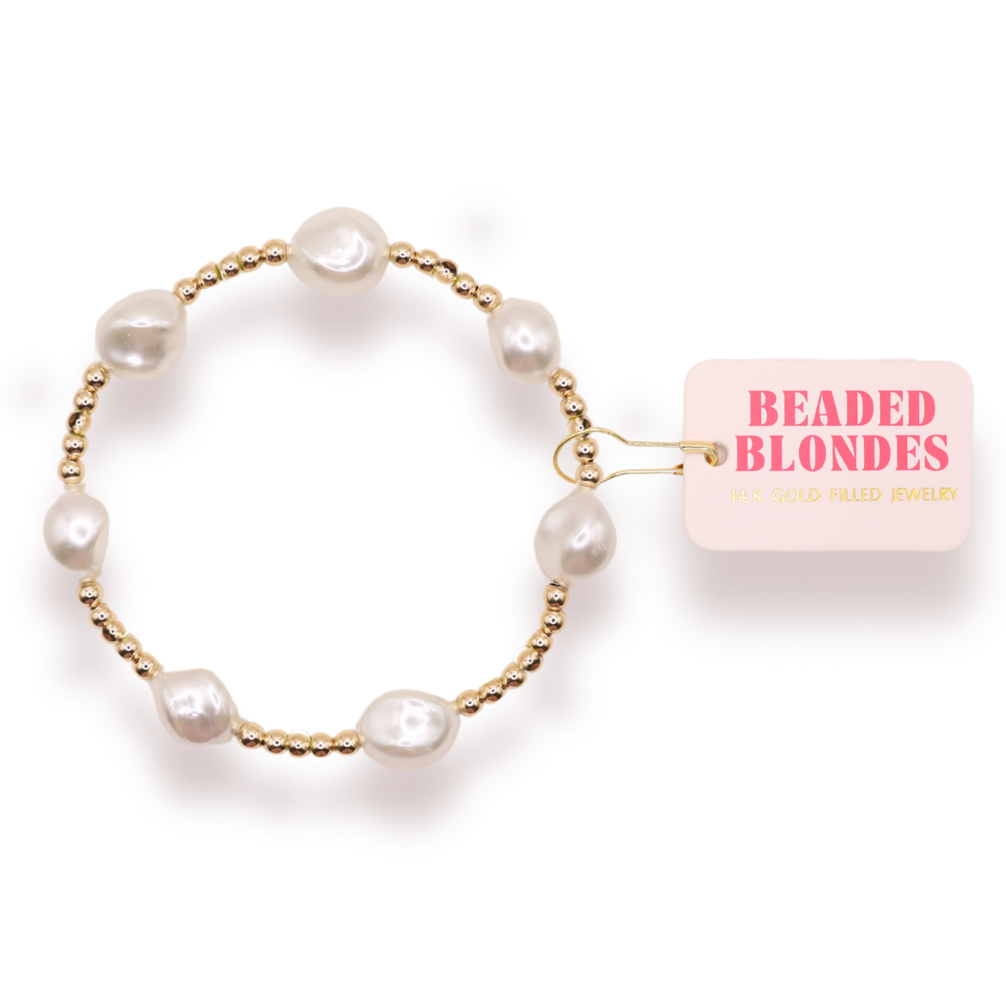 Beaded Blondes "Sadie"  Pearl/Gold Bracelet -6.75"