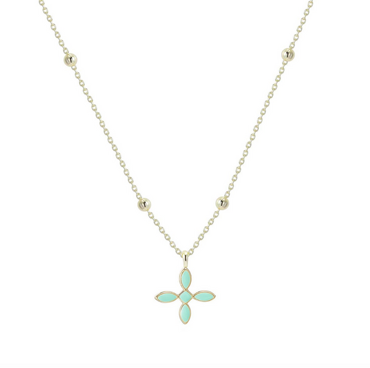 Natalie Wood Enamel Cross Drop Necklace-Mint Green