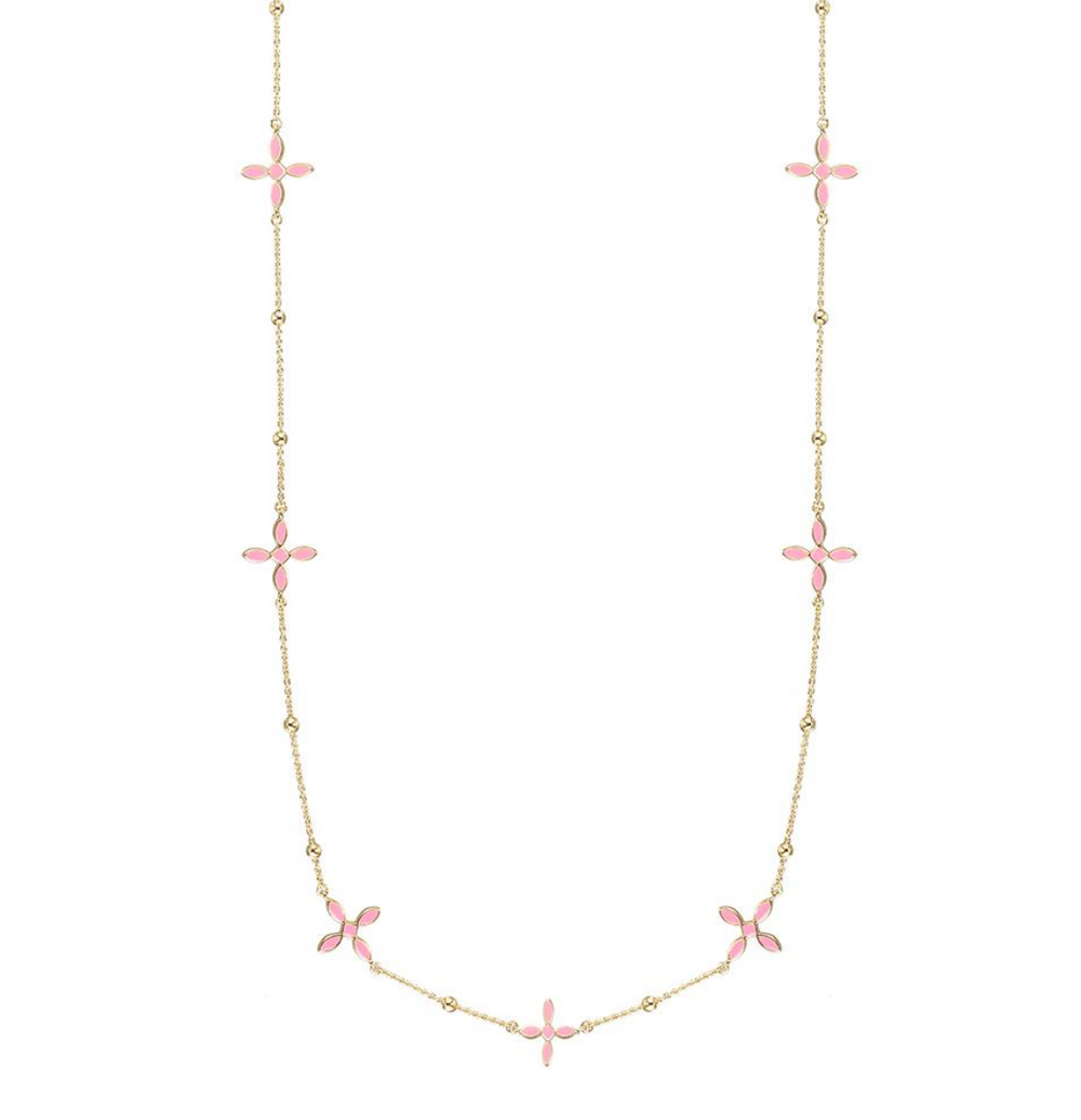 Natalie Wood Enamel Cross Station Necklace-Light Pink