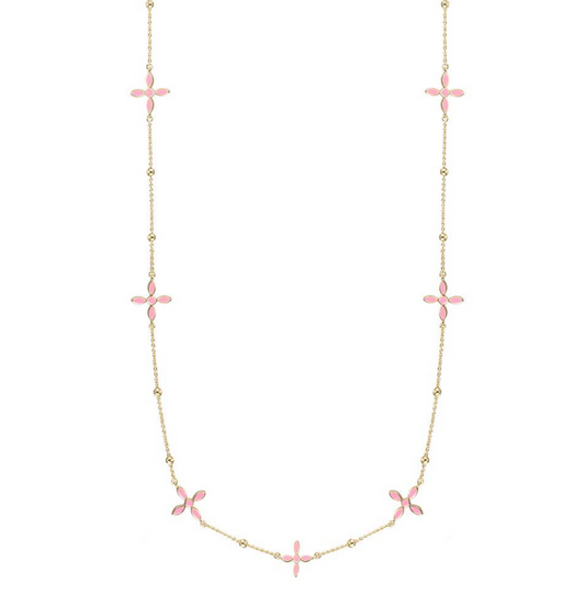 Natalie Wood Enamel Cross Station Necklace-Light Pink