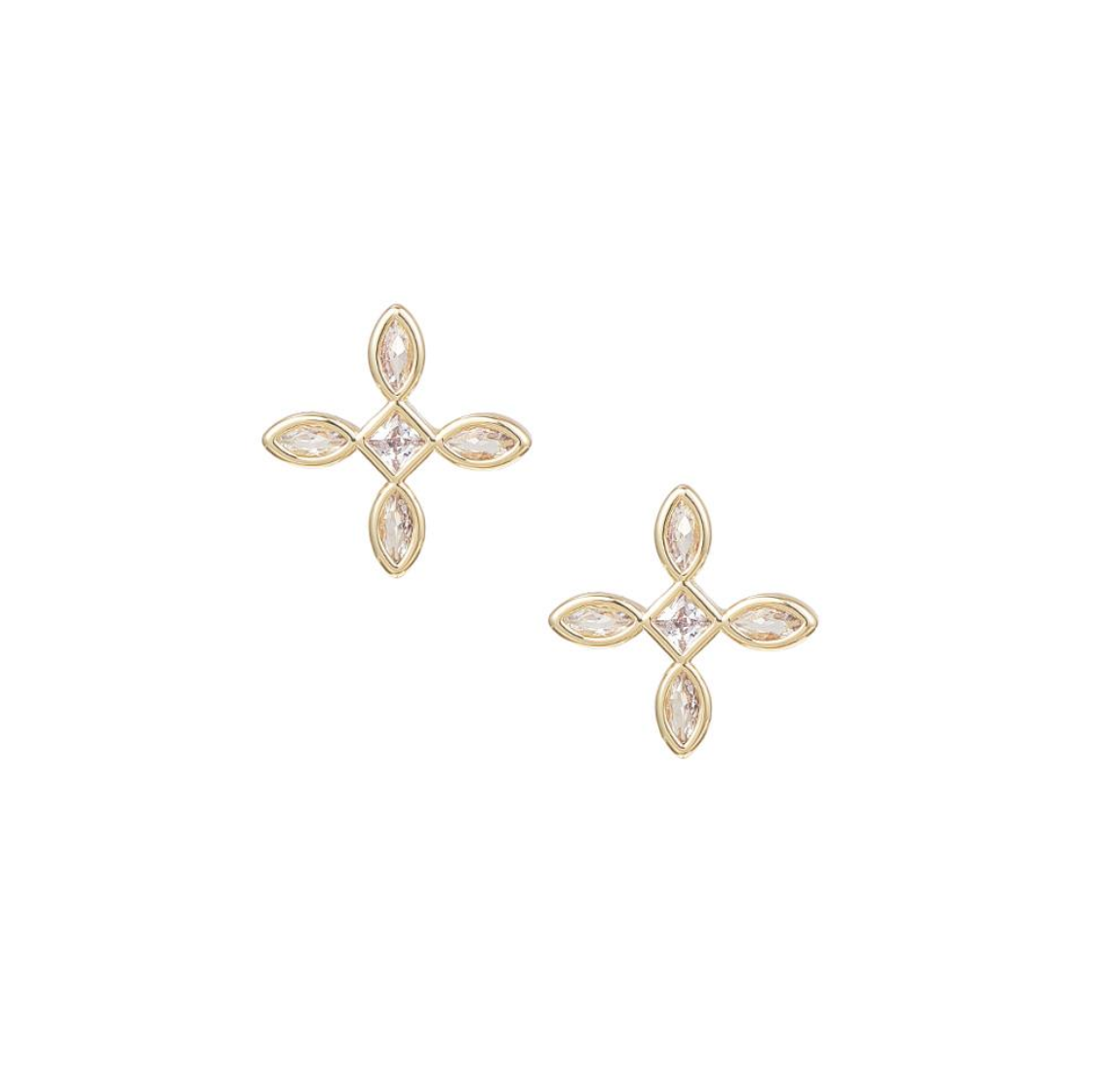 Natalie Wood Designs Radiant Cross Stud Earrings - Gold