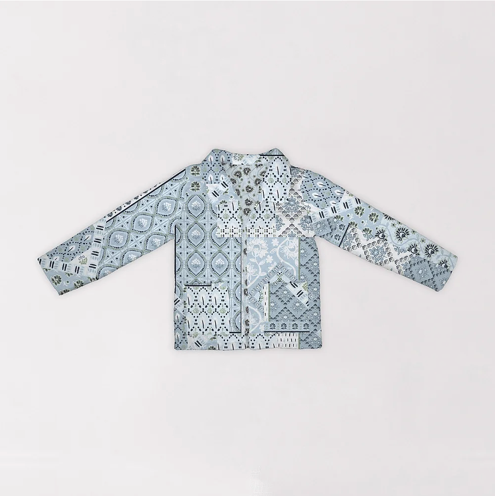 Ida Mae Home "Laramie" Patchwork Quilted Snap Jacket-Blue