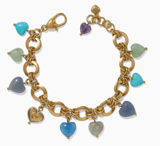 Brighton One Heart Multi Heart Bead Link Bracelet-Gold/Multi