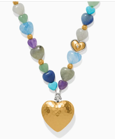 Brighton One Heart Multi Heart Bead Necklace-Gold/Multi