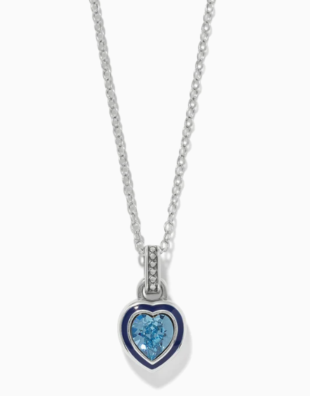 Brighton Halo Gemma Petite Heart Necklace-Silver/Aqua