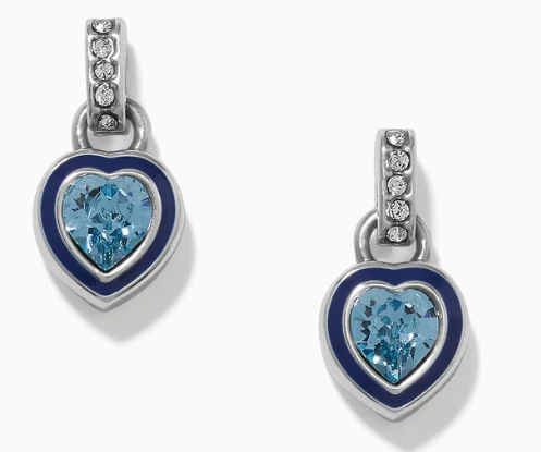 Brighton Halo Gemma Petite Heart Post Drop Earrings-Silver/Aqua