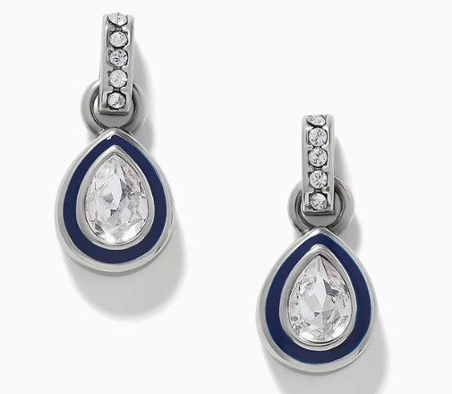 Brighton Halo Gemma Petite Teardrop Post Drop Earrings-Silver/Crystal