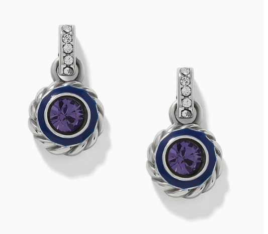 Brighton Halo Gemma Petite Round Post Drop Earrings-Silver/Tanzanite