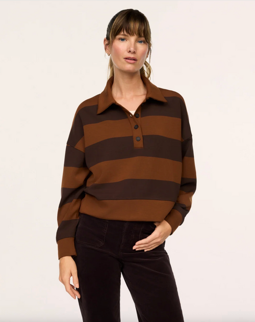 Spanx Rugby Collared Pullover-Dark Brown/Raw Umber