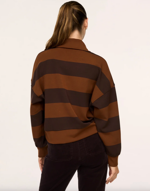 Spanx Rugby Collared Pullover-Dark Brown/Raw Umber