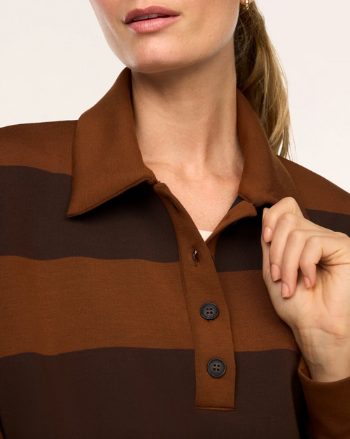 Spanx Rugby Collared Pullover-Dark Brown/Raw Umber