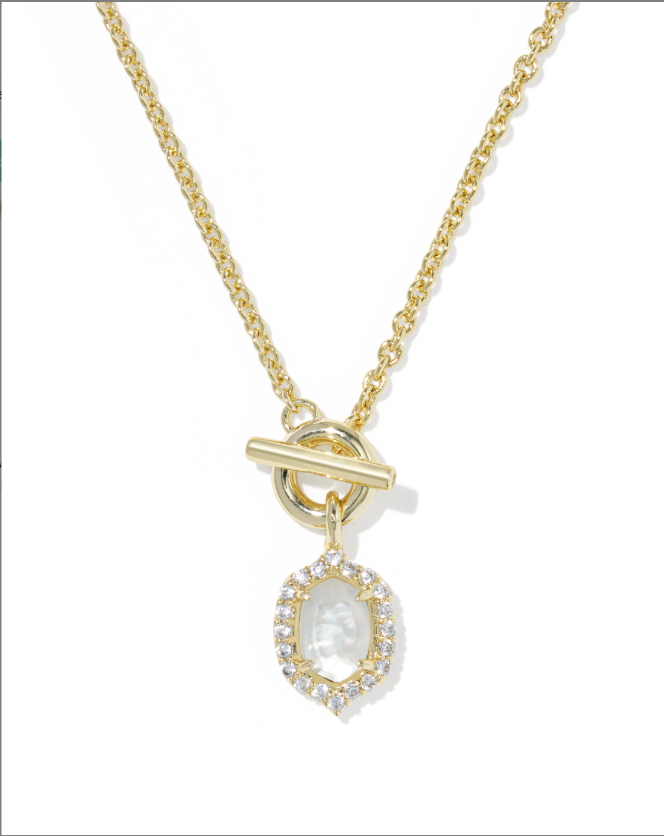 Kendra Scott Daphne Crystal Frame Toggle Necklace-Gold Ivory MOP