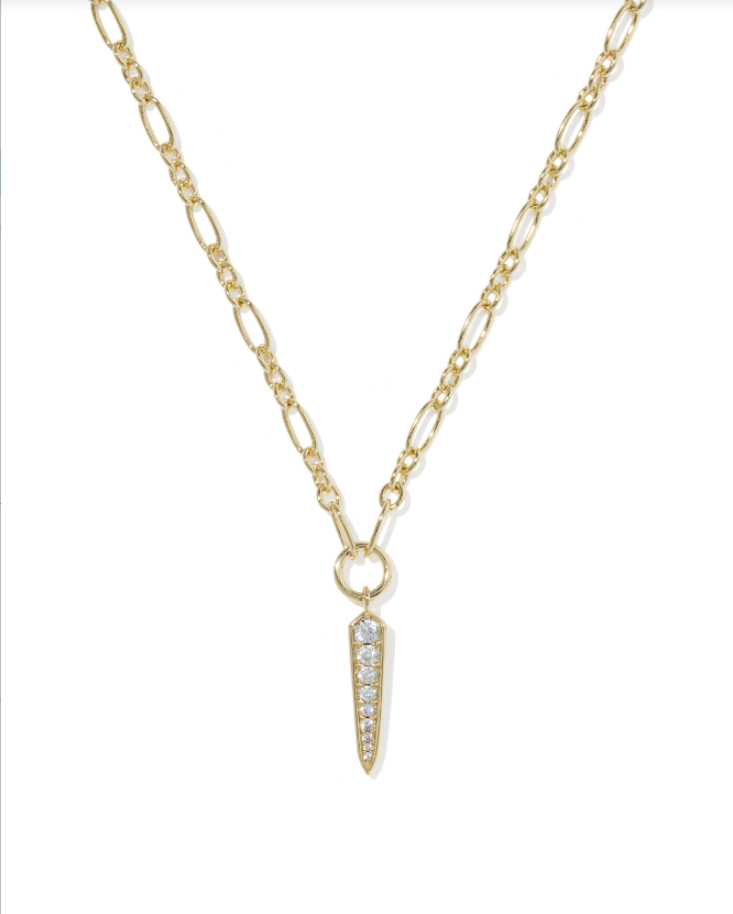 Kendra Scott Fate Short Pendant Necklace-Gold/White CZ