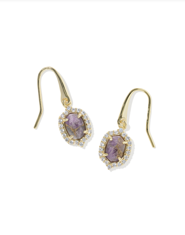 Kendra Scott Daphne Crystal Frame Drop Earring-Gold Bronze Purple Amethyst