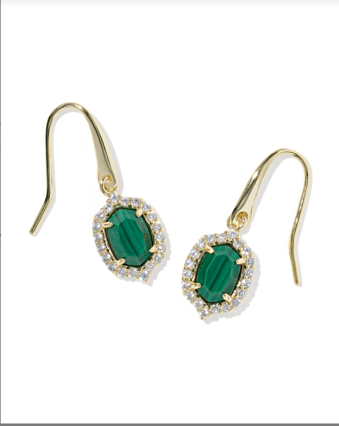 Kendra Scott Daphne Crystal Frame Drop Earring-Gold Green Malachite